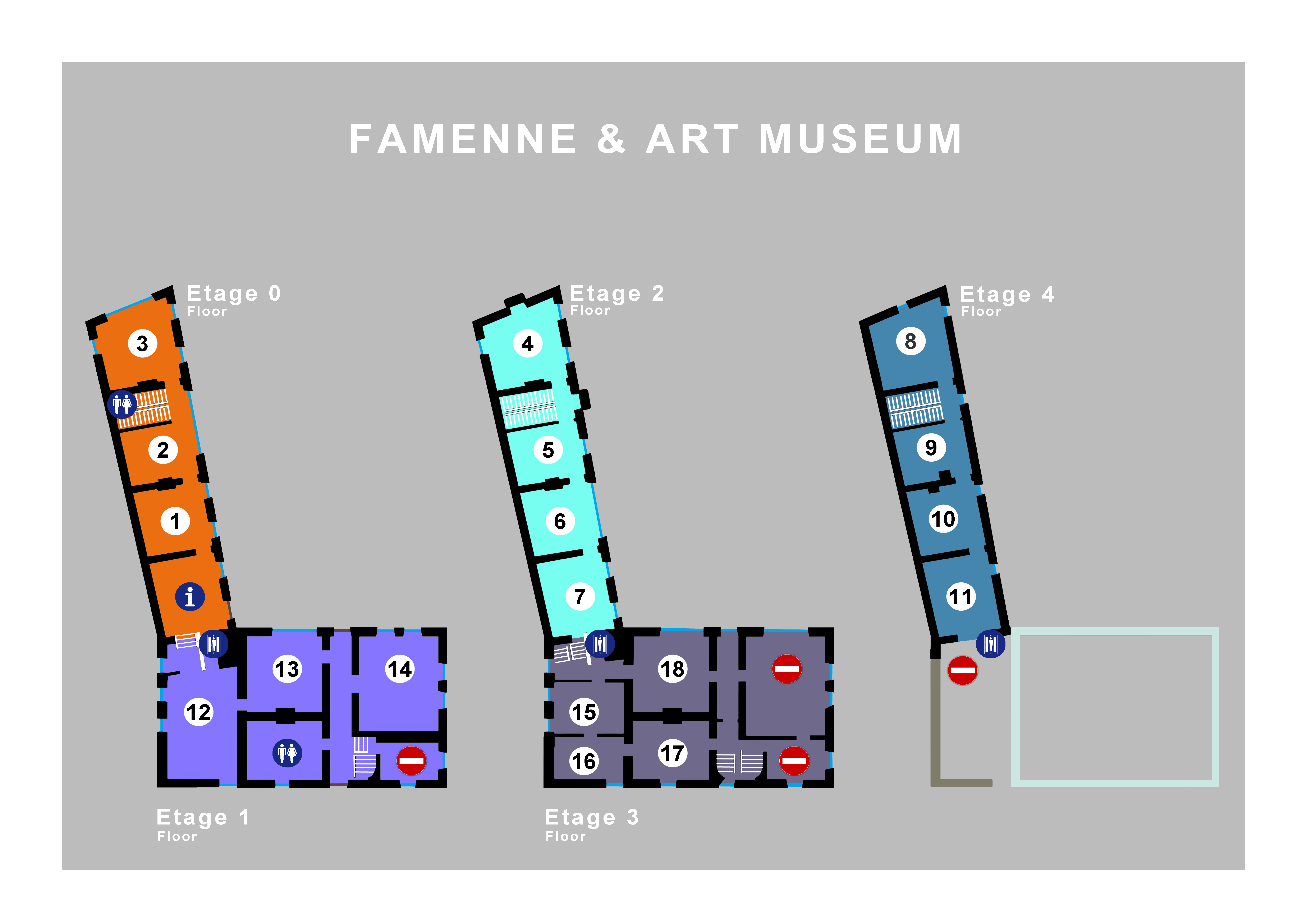 Plan de visite des salles de l'aile 17e siècle du Famenne & Art Museum