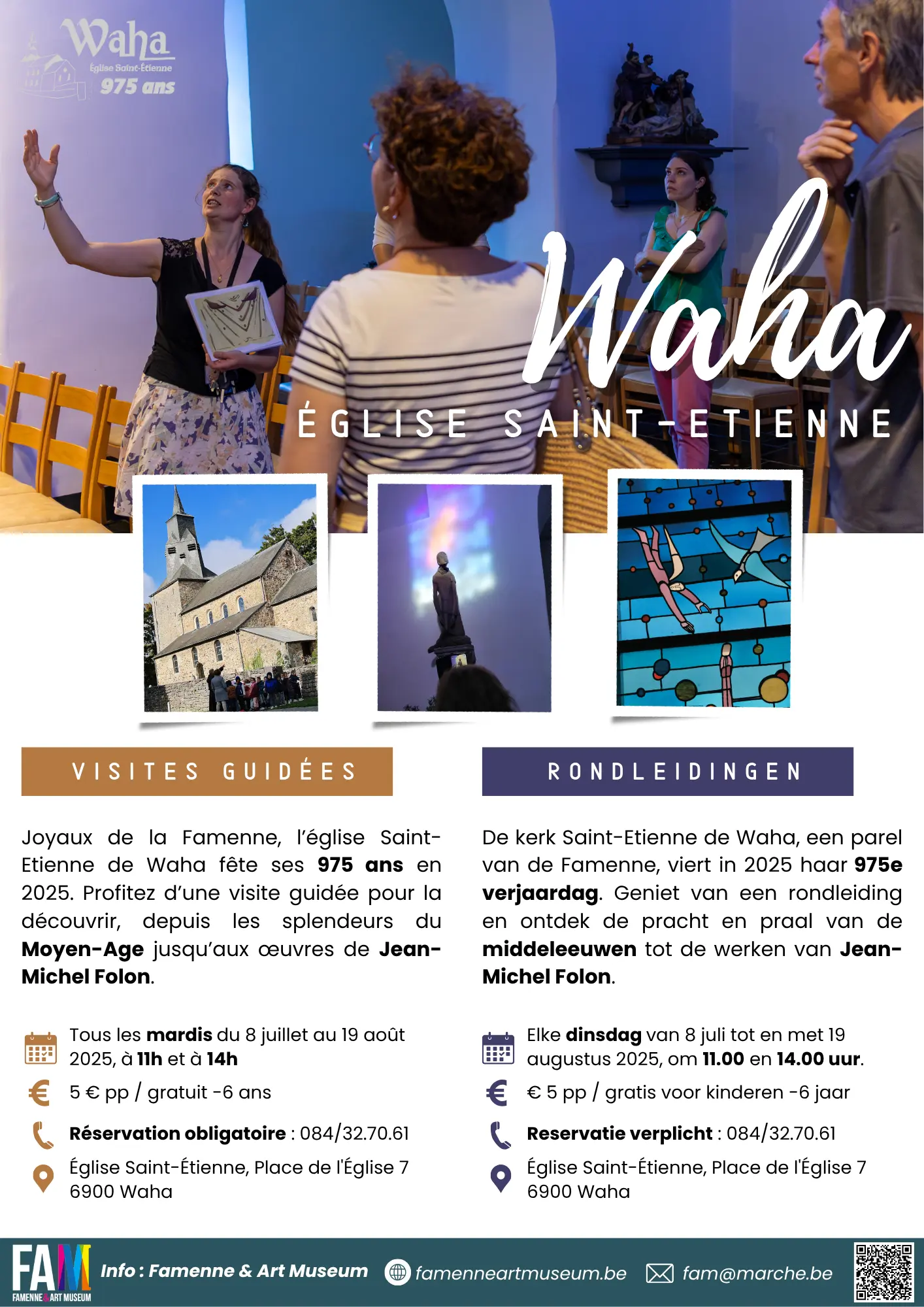 Affiche présentant les visites guidées organisées pour les 975 ans de l'église Saint-Etienne de Waha
