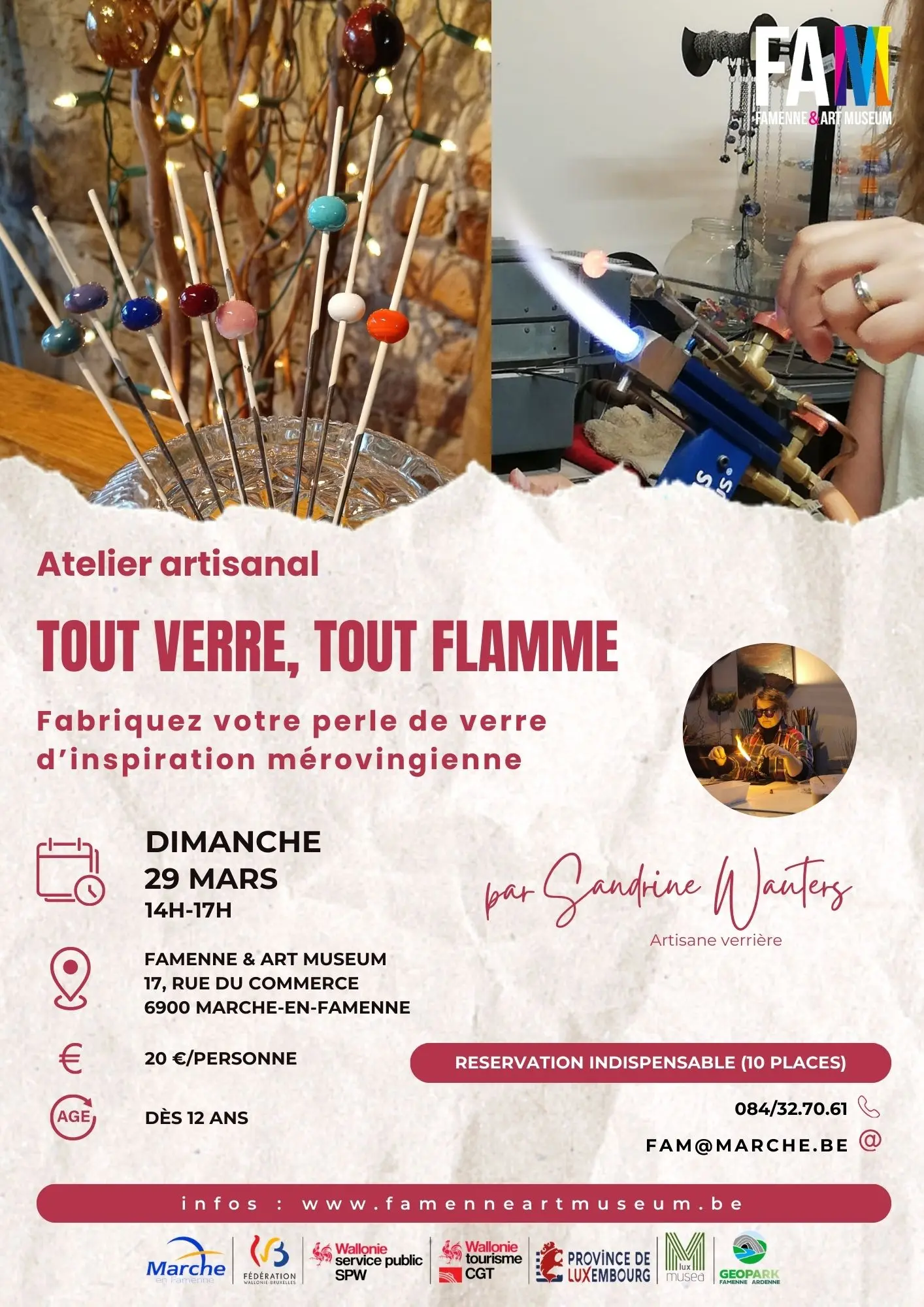 Affiche de l'atelier artisanal de fabrication de perles en verres d'inspiration mérovingienne