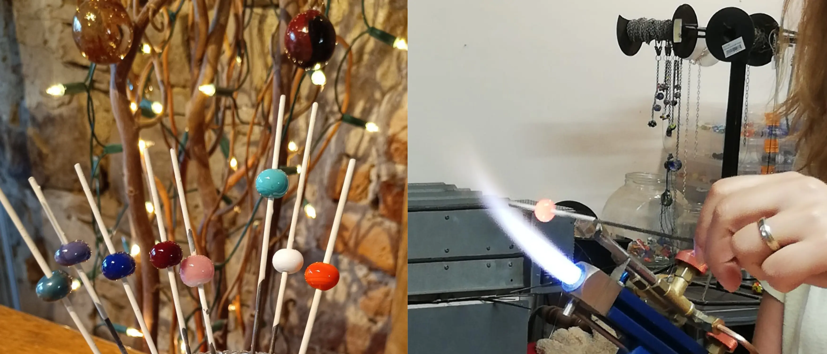 Illustrations de la fabrication de perles en verre par Sandrine Wauters