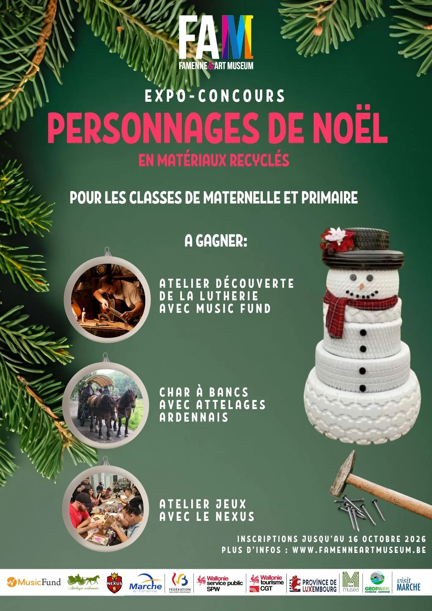 Affiche de l'expo-concours de Noel au Famenne &amp; Art Museum pour les classes de maternelle et primaire