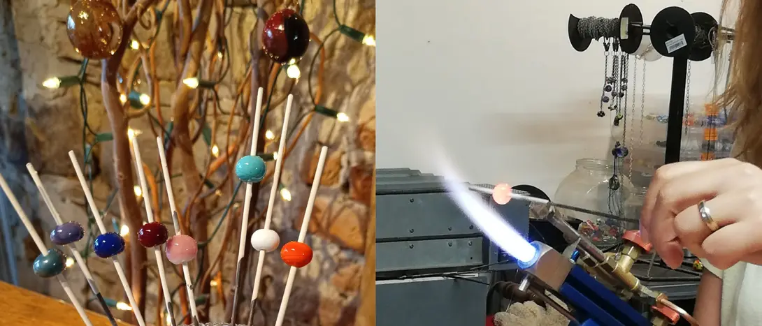 Illustrations de la fabrication de perles en verre par Sandrine Wauters