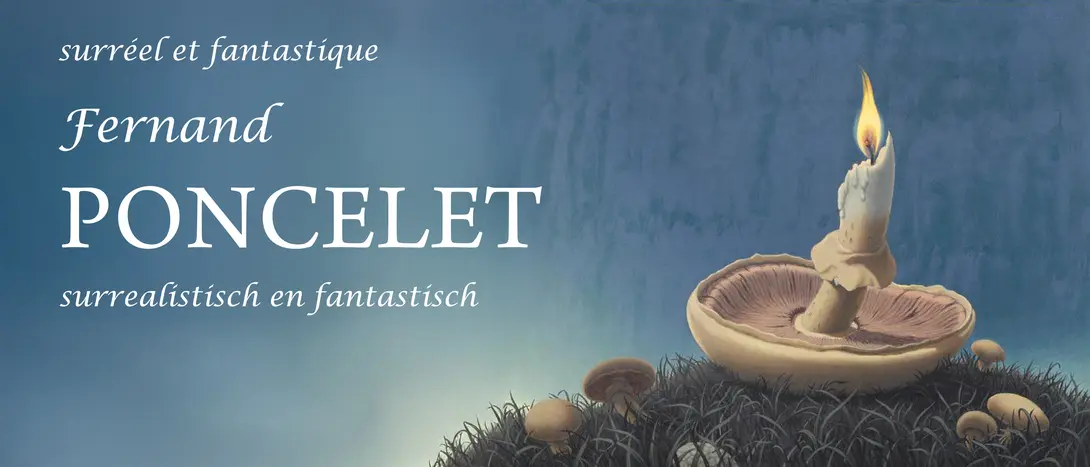 Exposition temporaire au Famenne art Museum consacrée à Fernand Poncelet. Un champignon est représenté avec son pied vers le ciel, transformée en bougie allumée.